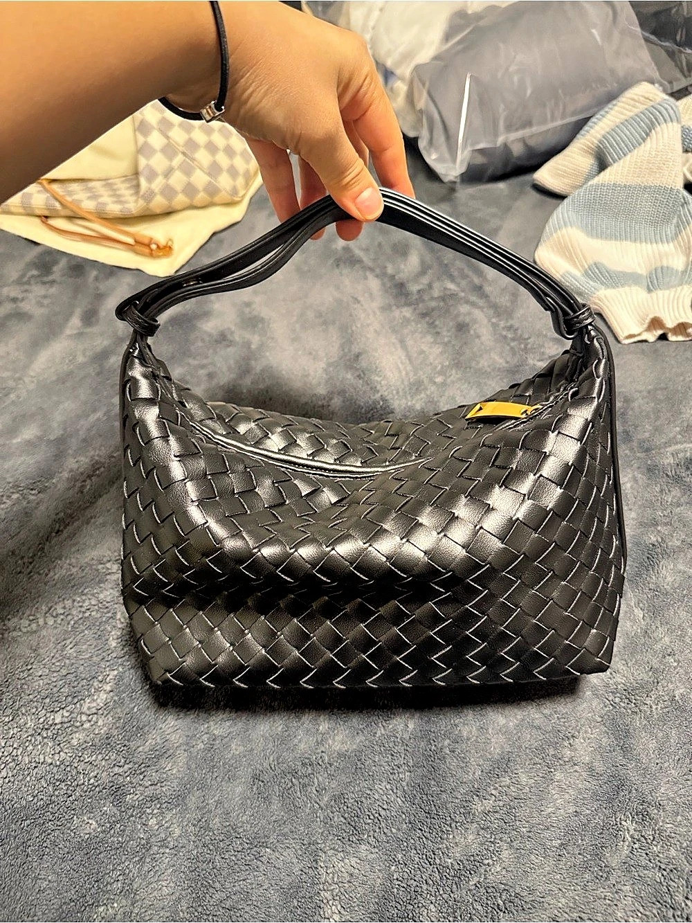Woven Shoulder Bag in Black Like New